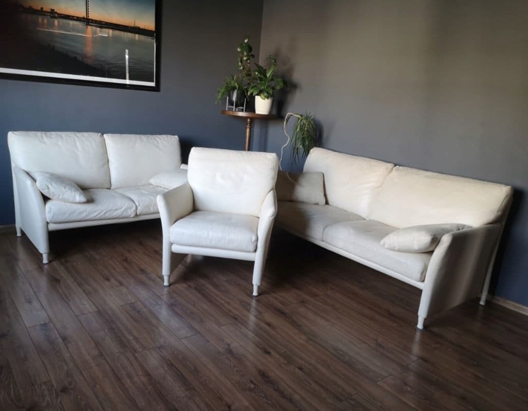 Zestaw wypoczynkowy, skóra naturalna beżowa, Walter Knoll, Niemcy, lata 70. - 327816