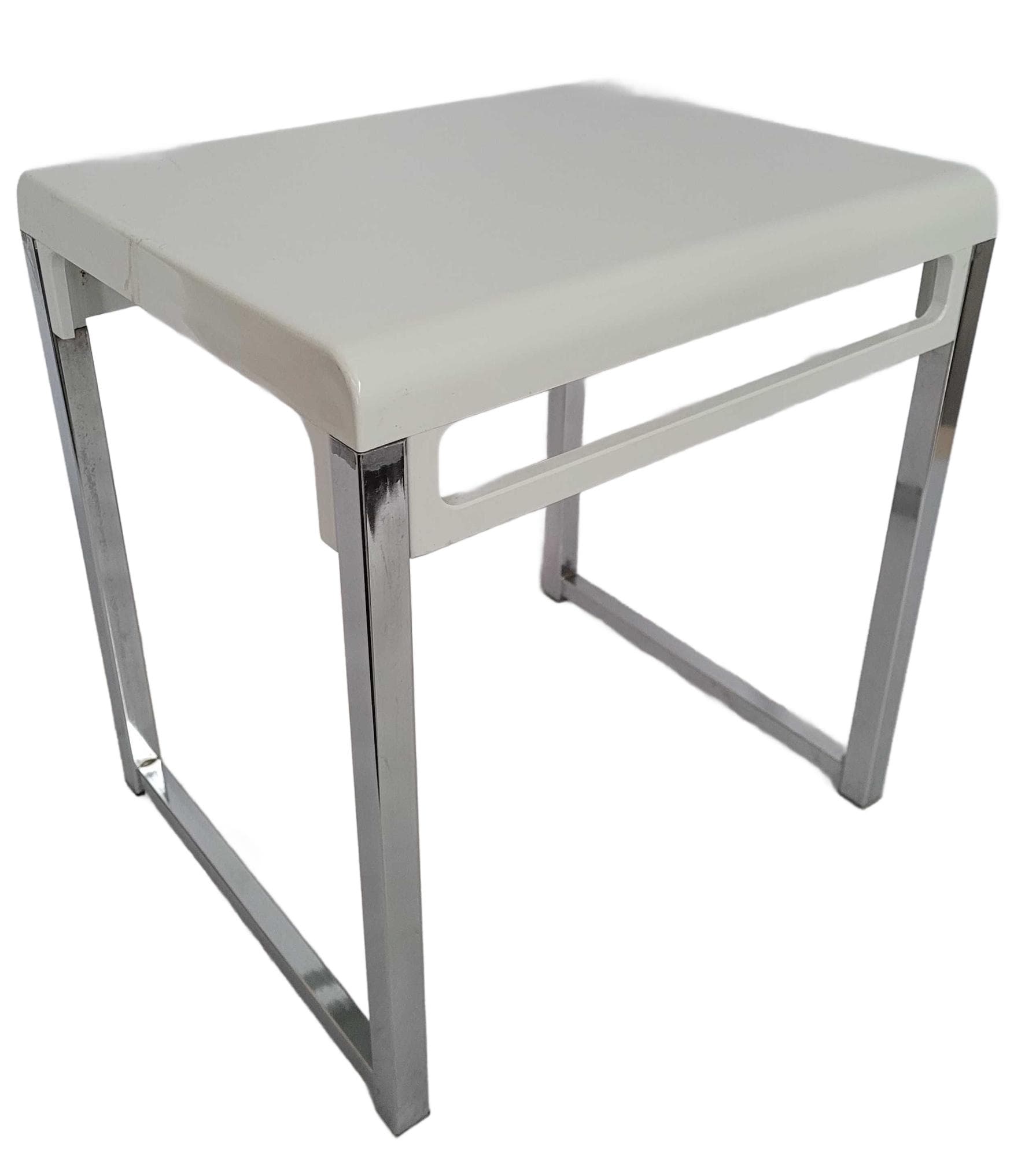 Side table bar cart, white plastic, chrome, by M. Berthier, France, 1970s.