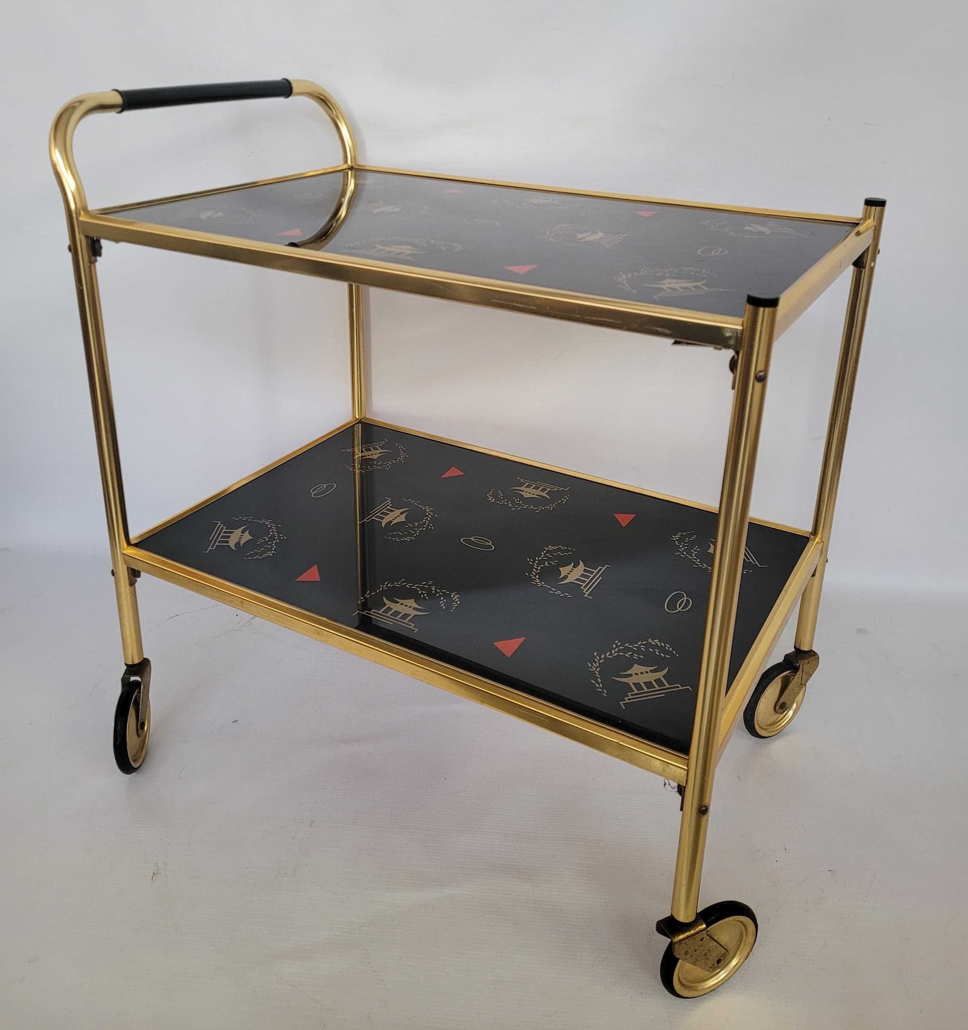 Side Table Chinese, gold aluminum, black glass, 1970s. - 327795