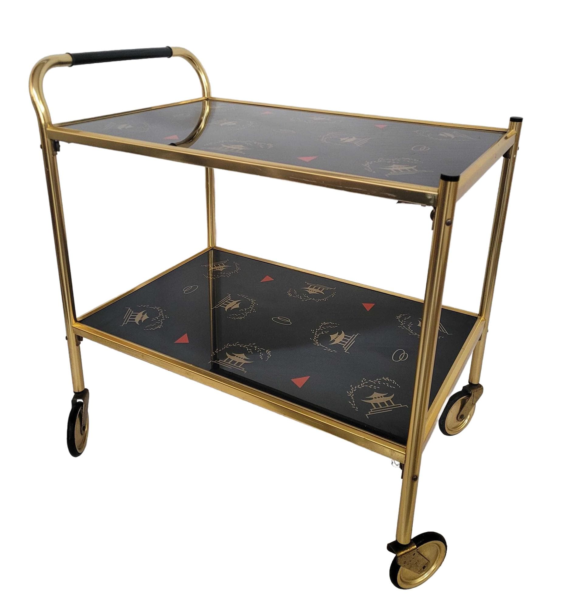 Side Table Chinese, gold aluminum, black glass, 1970s.