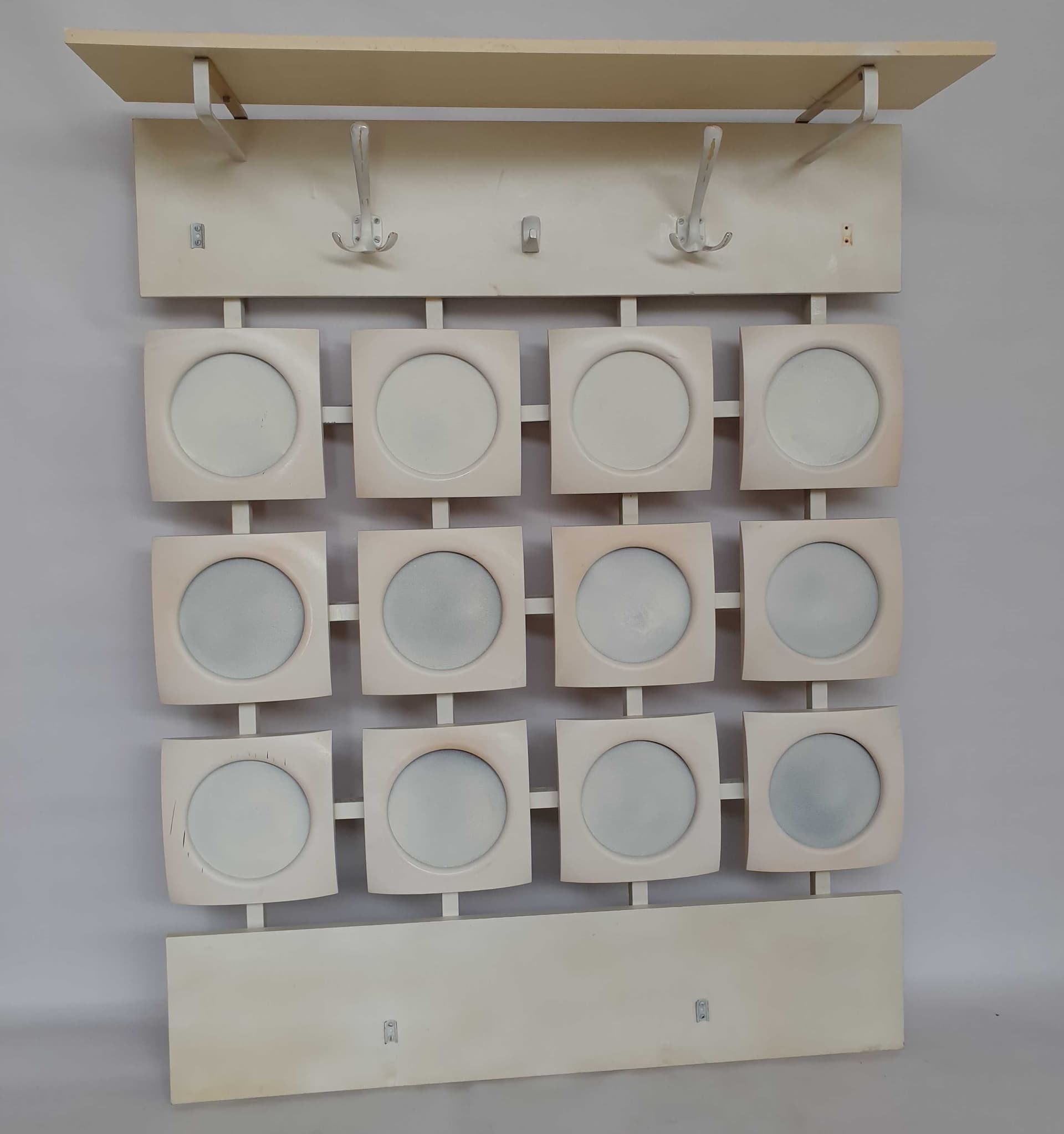 Hall stand Space Age, beige wood, white metal, Poland, 1970s. - 327771