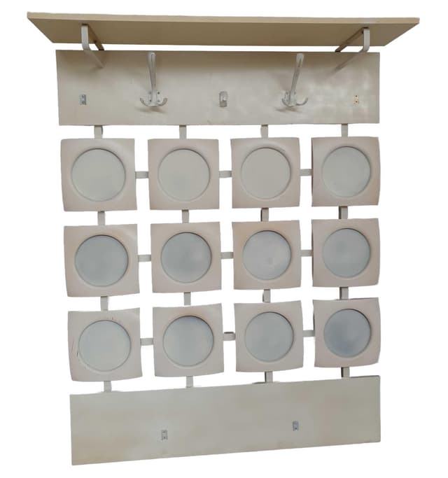 Hall stand Space Age, beige wood, white metal, Poland, 1970s. - DIMENSION