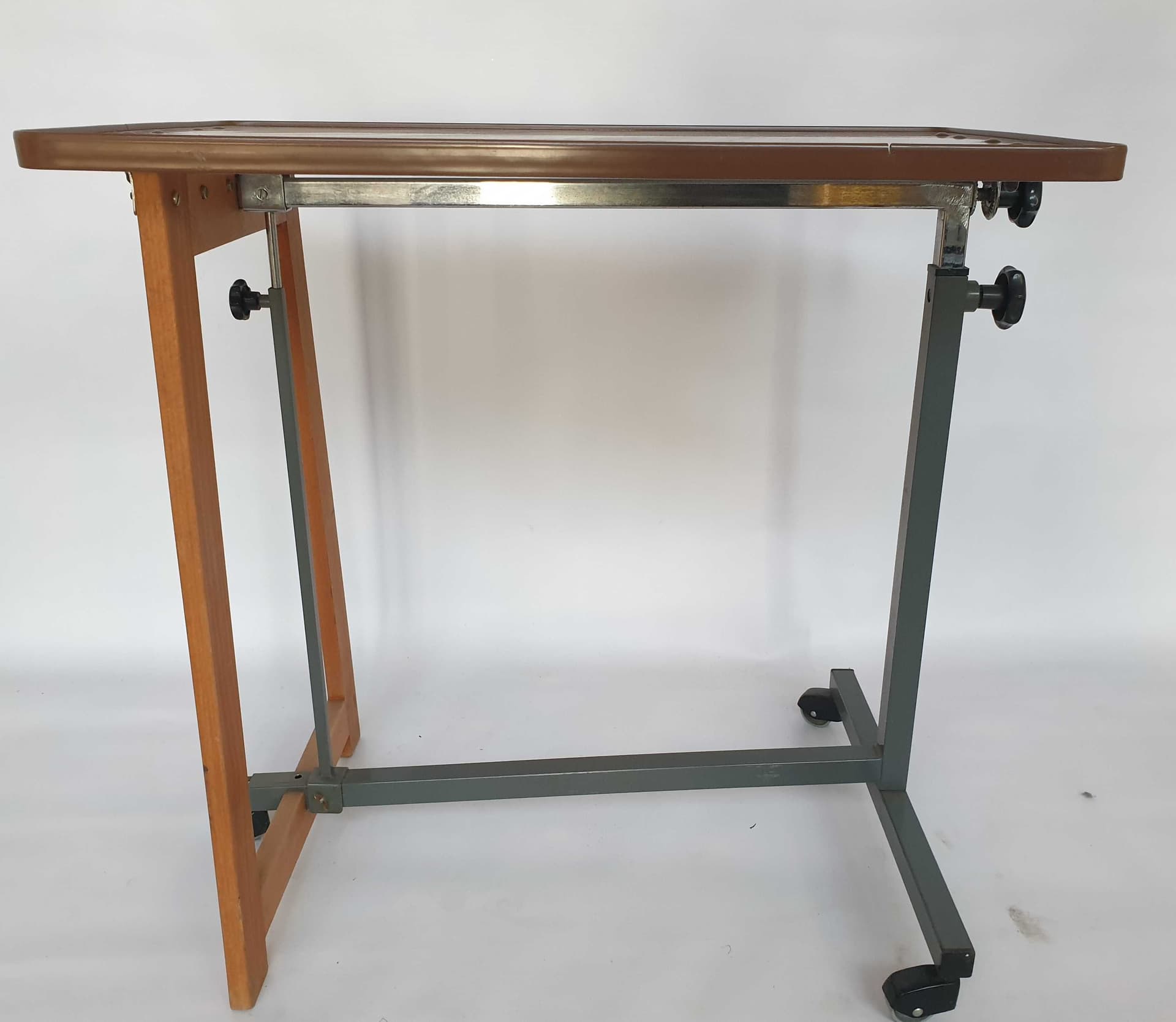 Side Table Variett, brown wood, grey metal, Denmark, 1970s. - 328279