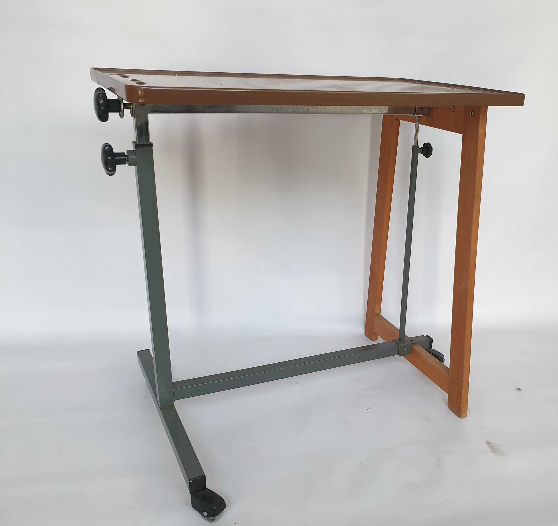 Side Table Variett, brown wood, grey metal, Denmark, 1970s. - 328280