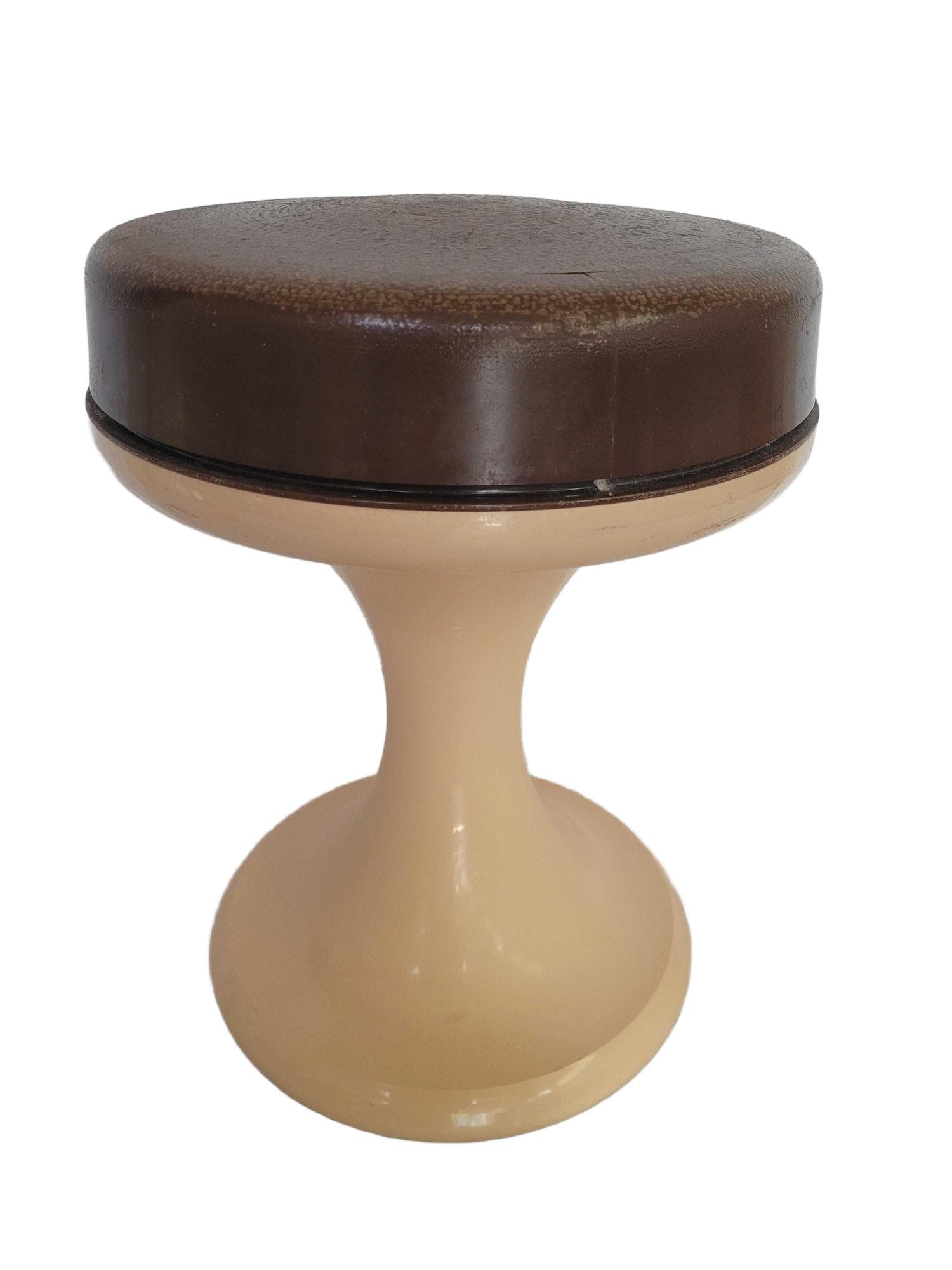 Stool tulip Space Age, beige plastic, brown vinyl, Emsa, Germany, 1960s.