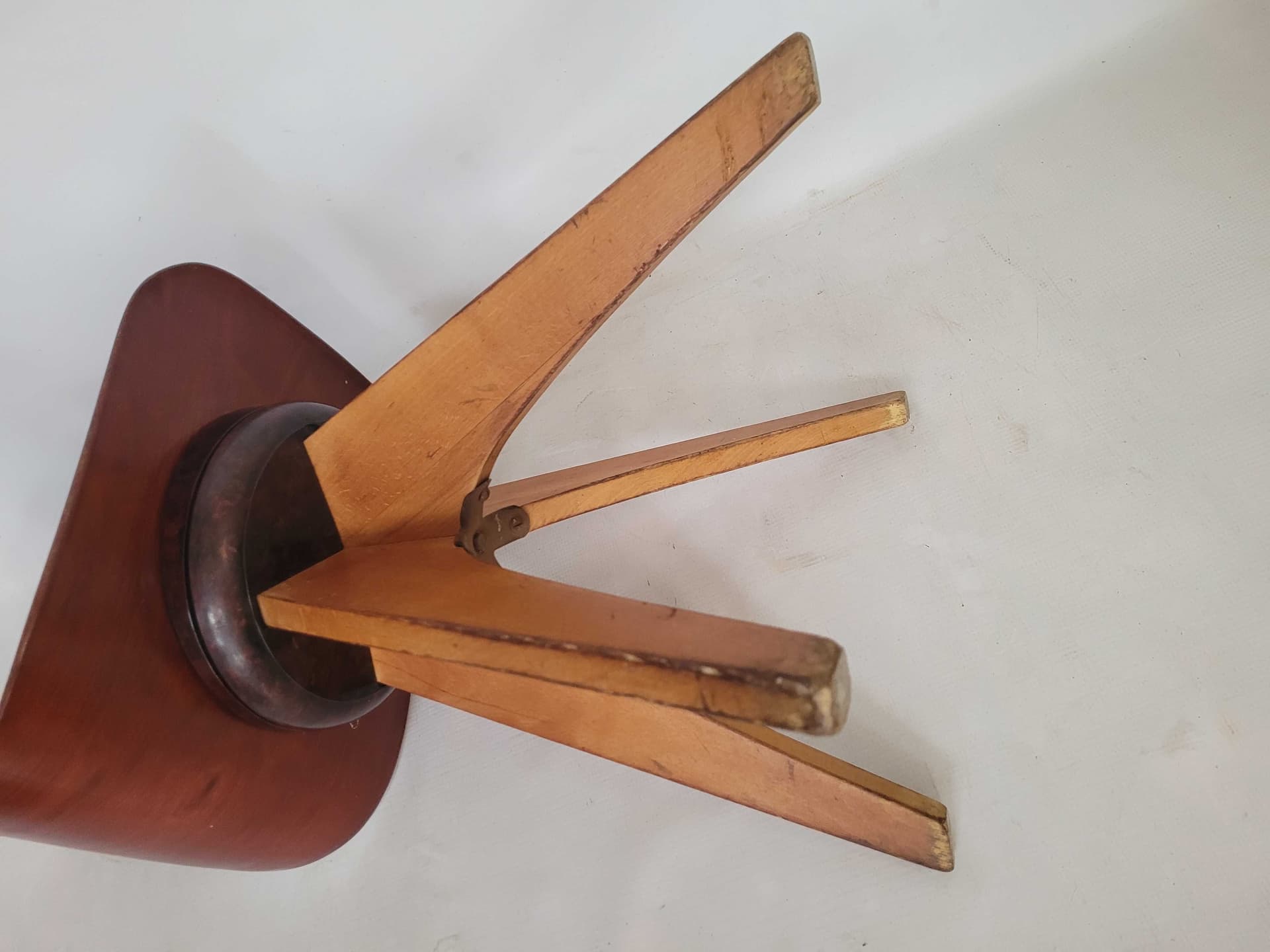 Desk chair, burgundy plywood, natural wood, by E. Flötotto, Germany, 1970s. - 328240