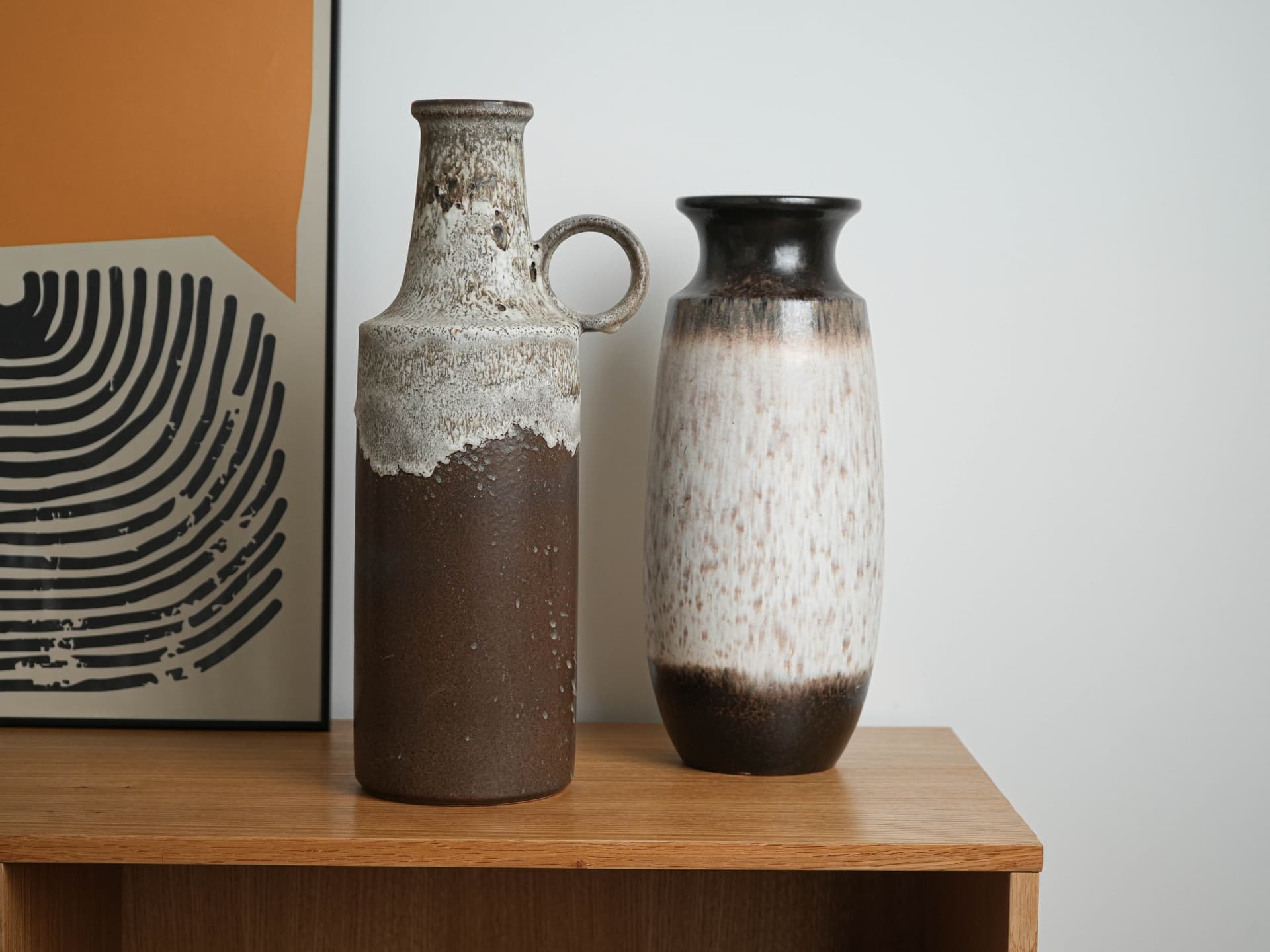 Vase, brown cream grey, ceramics, Germany, 1960s. - 327838