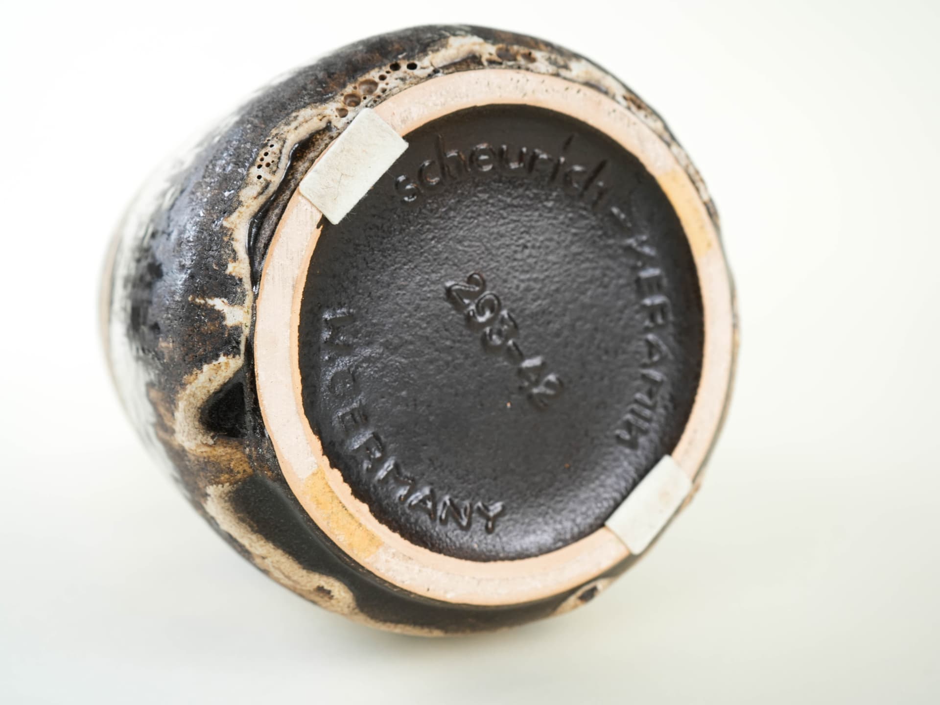 Vase, beige black brown, ceramics, Scheurich, Germany, 1960s. - 327854