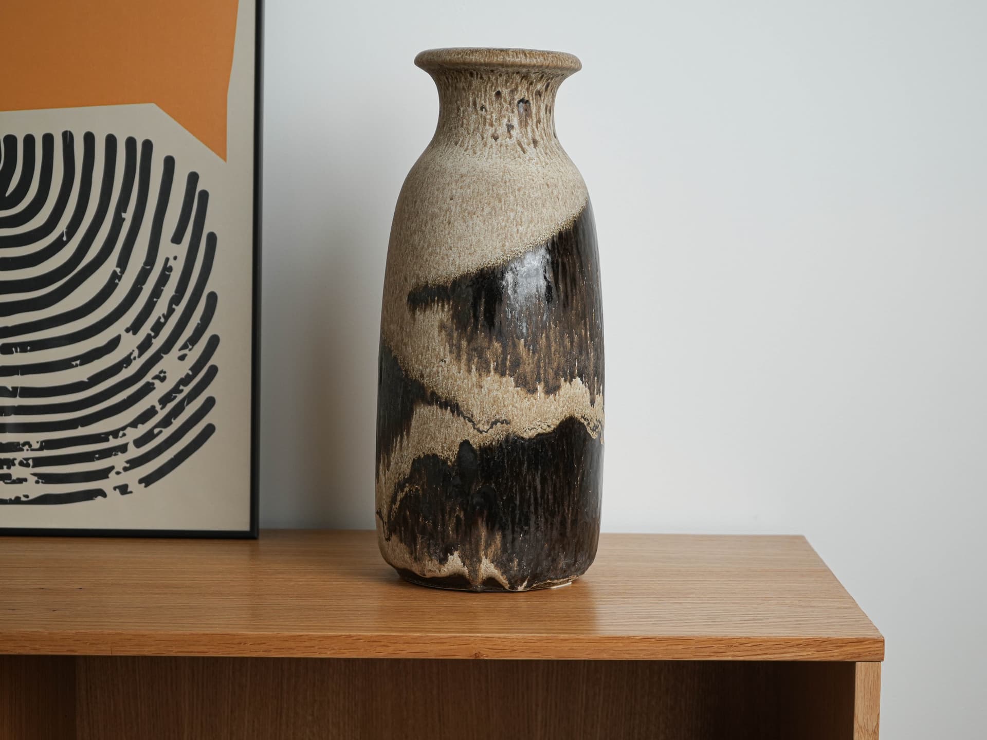 Vase, beige black brown, ceramics, Scheurich, Germany, 1960s. - 327858