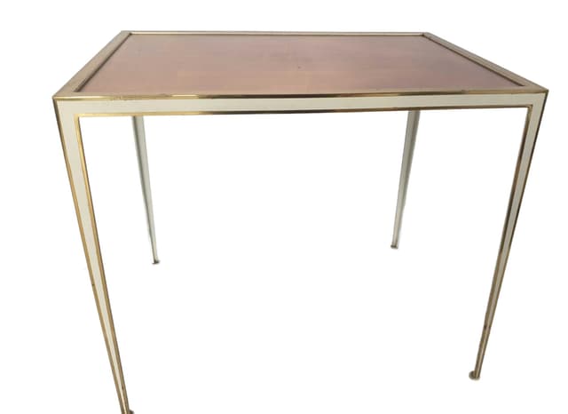 Side Table, gold brass, pink glass, Vereinigte Werkstätten, Germany, 1960s. - DIMENSION