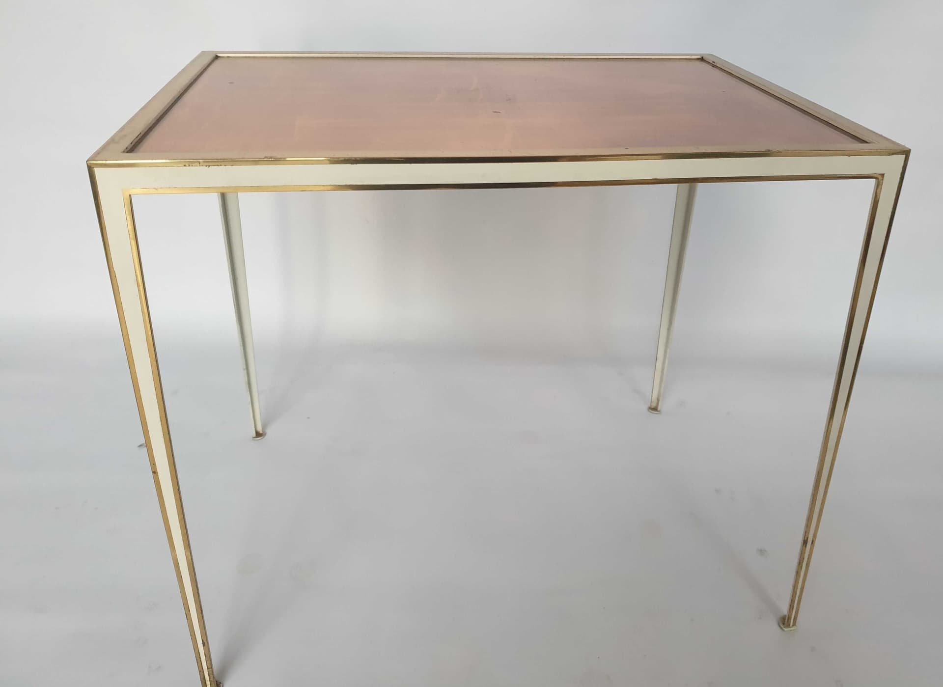 Side Table, gold brass, pink glass, Vereinigte Werkstätten, Germany, 1960s. - 328235