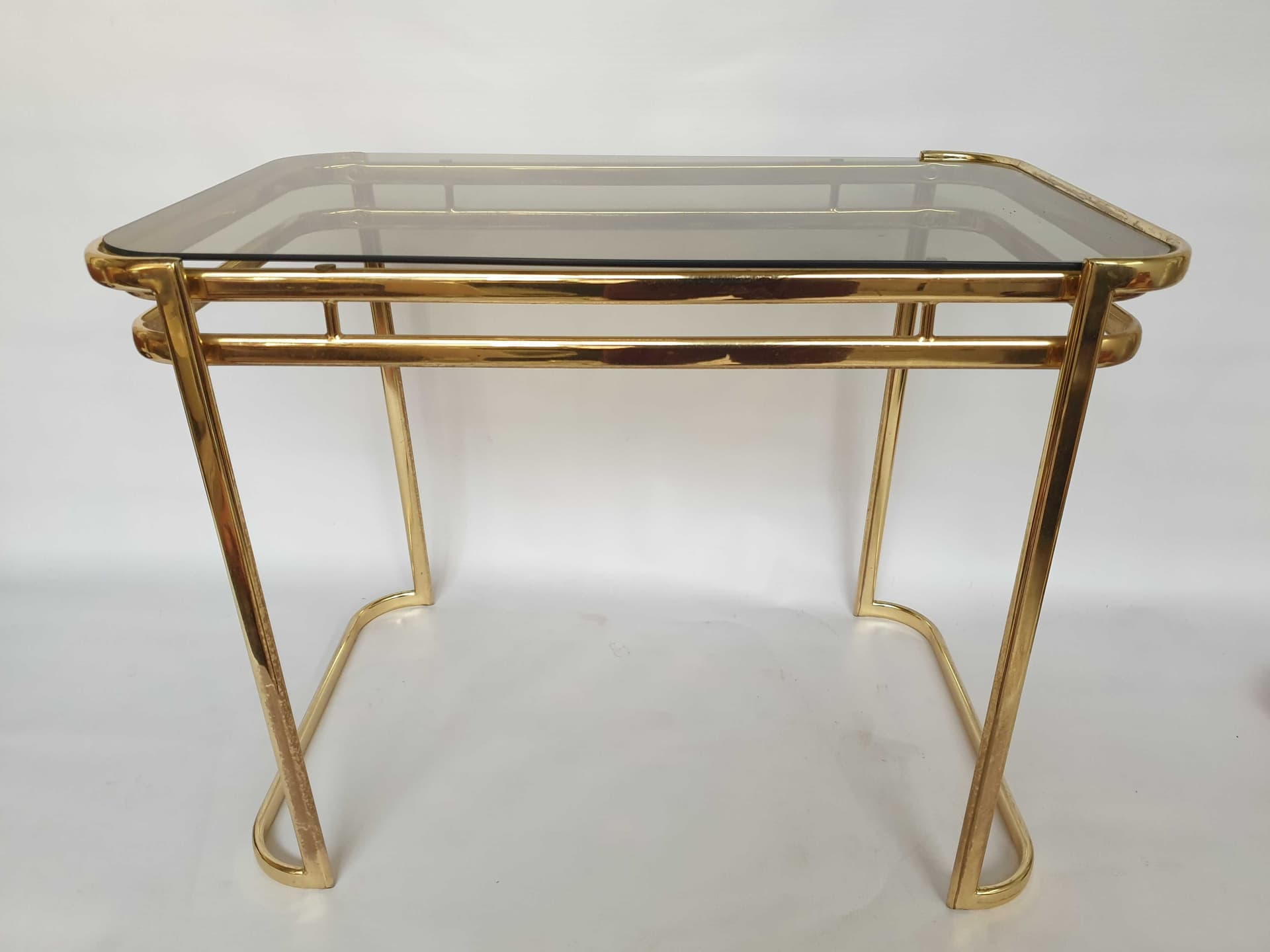Side Table Hollywood Regency, gold brass, transparent glass, 1970s. - 328214