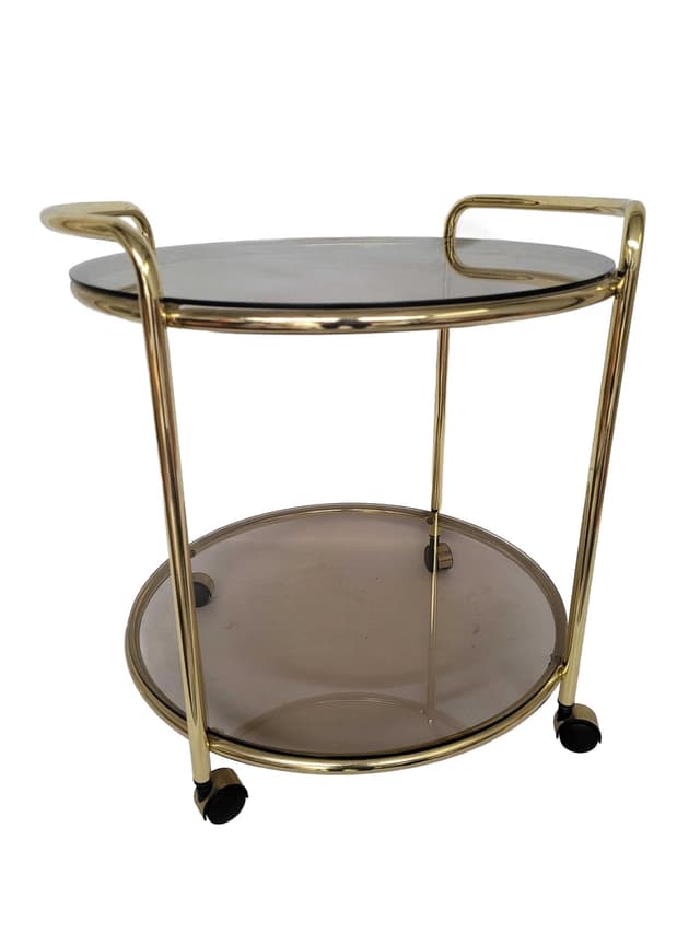 Mobile Side Table Hollywood Regency, gold brass, smoked glass, 1970s - DIMENSION