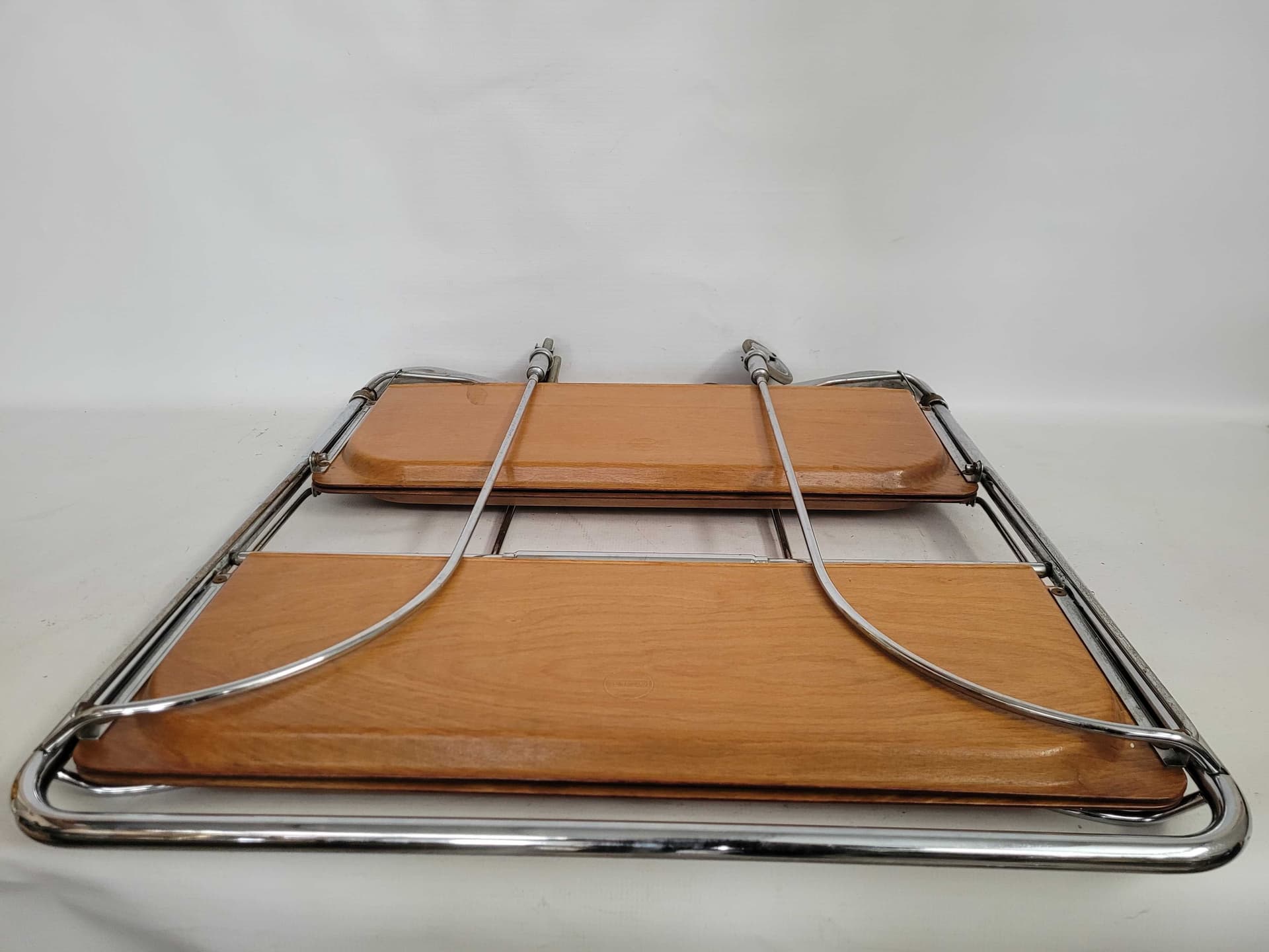 Side Table Gerinol, brown wood, silver chrome, 1970s. - 328204