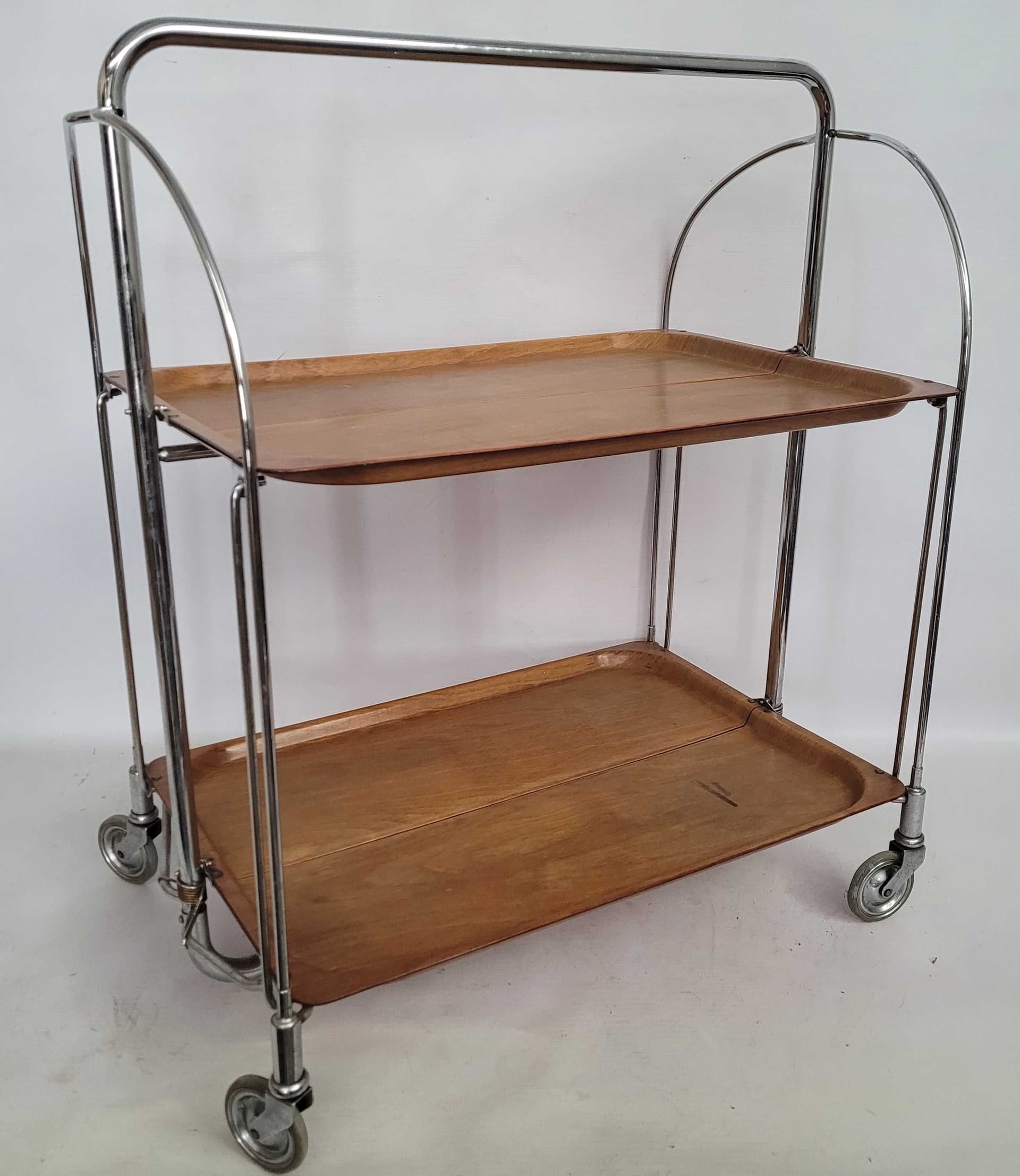 Side Table Gerinol, brown wood, silver chrome, 1970s. - 328205