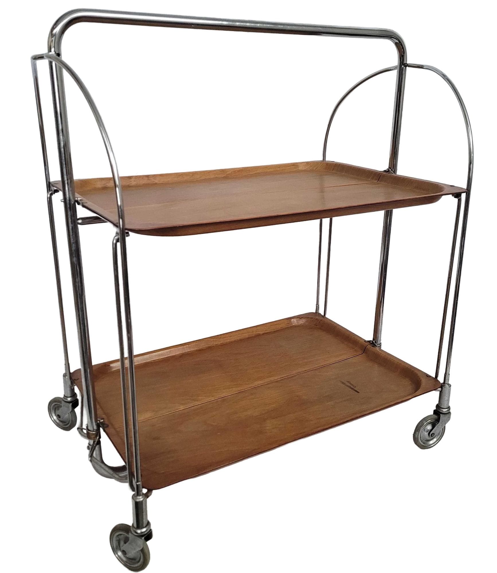 Side Table Gerinol, brown wood, silver chrome, 1970s.