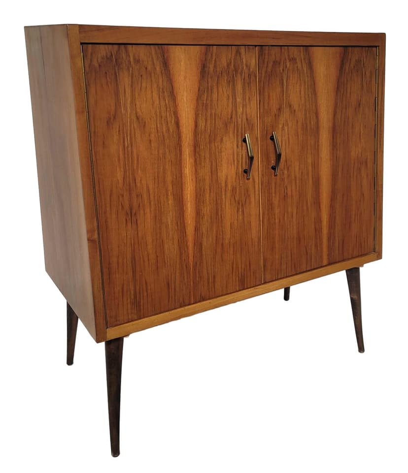 Sideboard, Scandinavian Modernism, brown veneer, wood, Poland, 1970s.