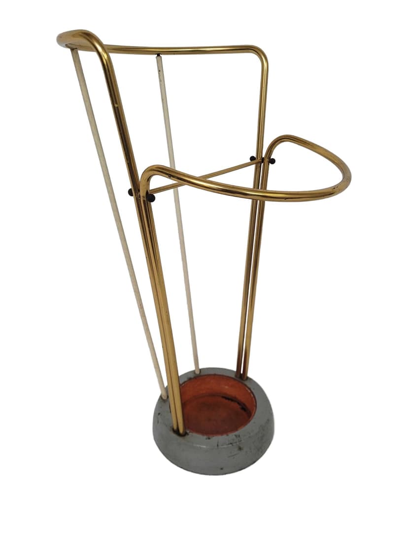 Umbrella Stand, brass gold, aluminum, Poland, 1960s.