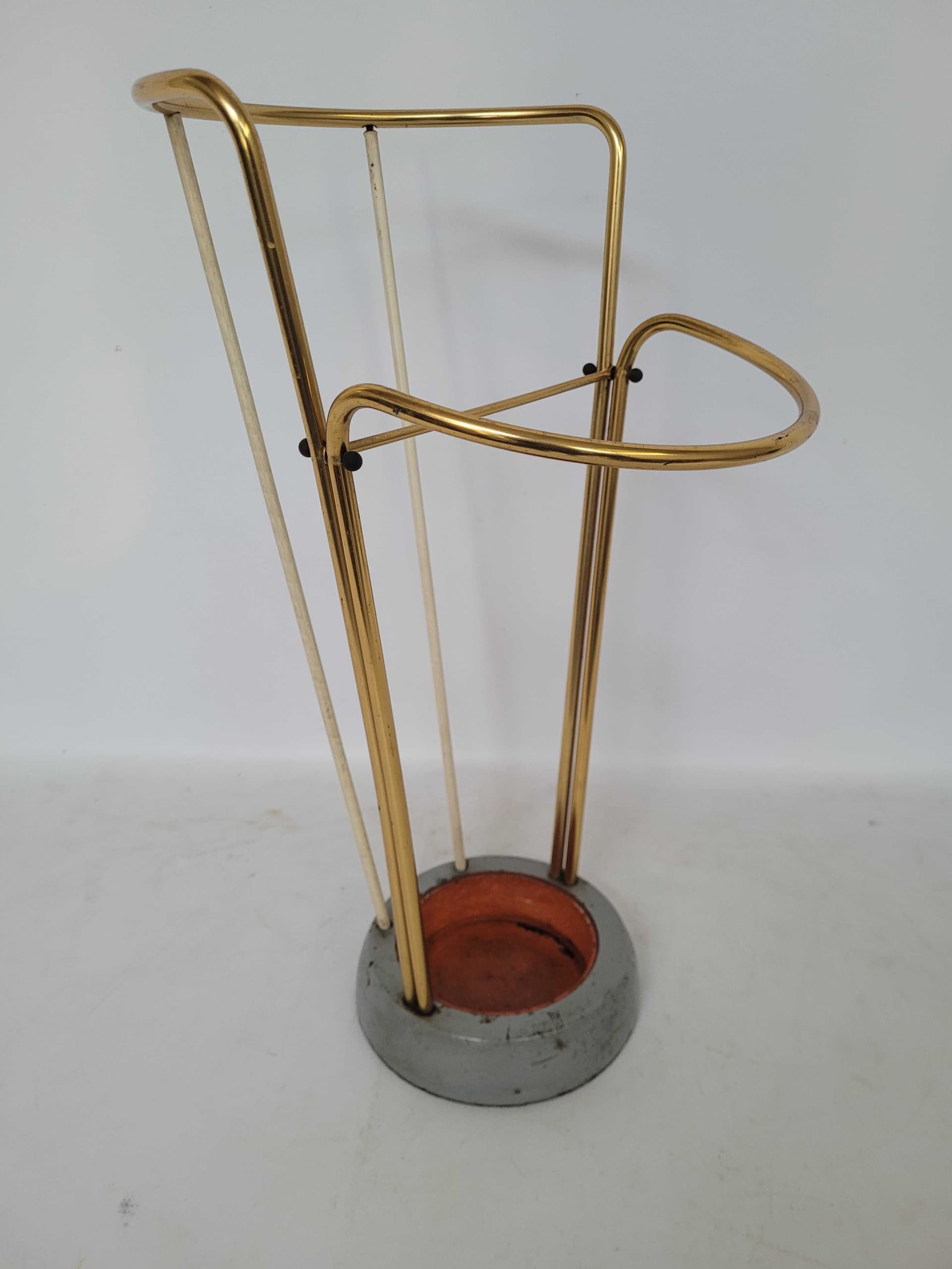 Umbrella Stand, brass gold, aluminum, Poland, 1960s. - 328136