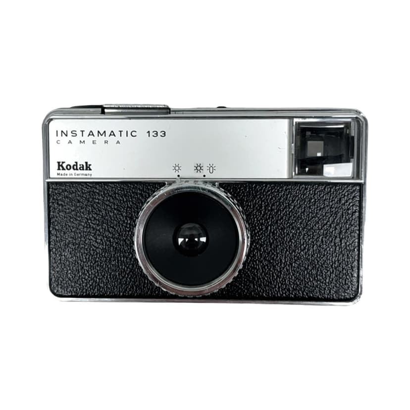 Aparat fotograficzny Instamatic 133, space age, metal srebrny, plastik czarny, Niemcy, lata 60.