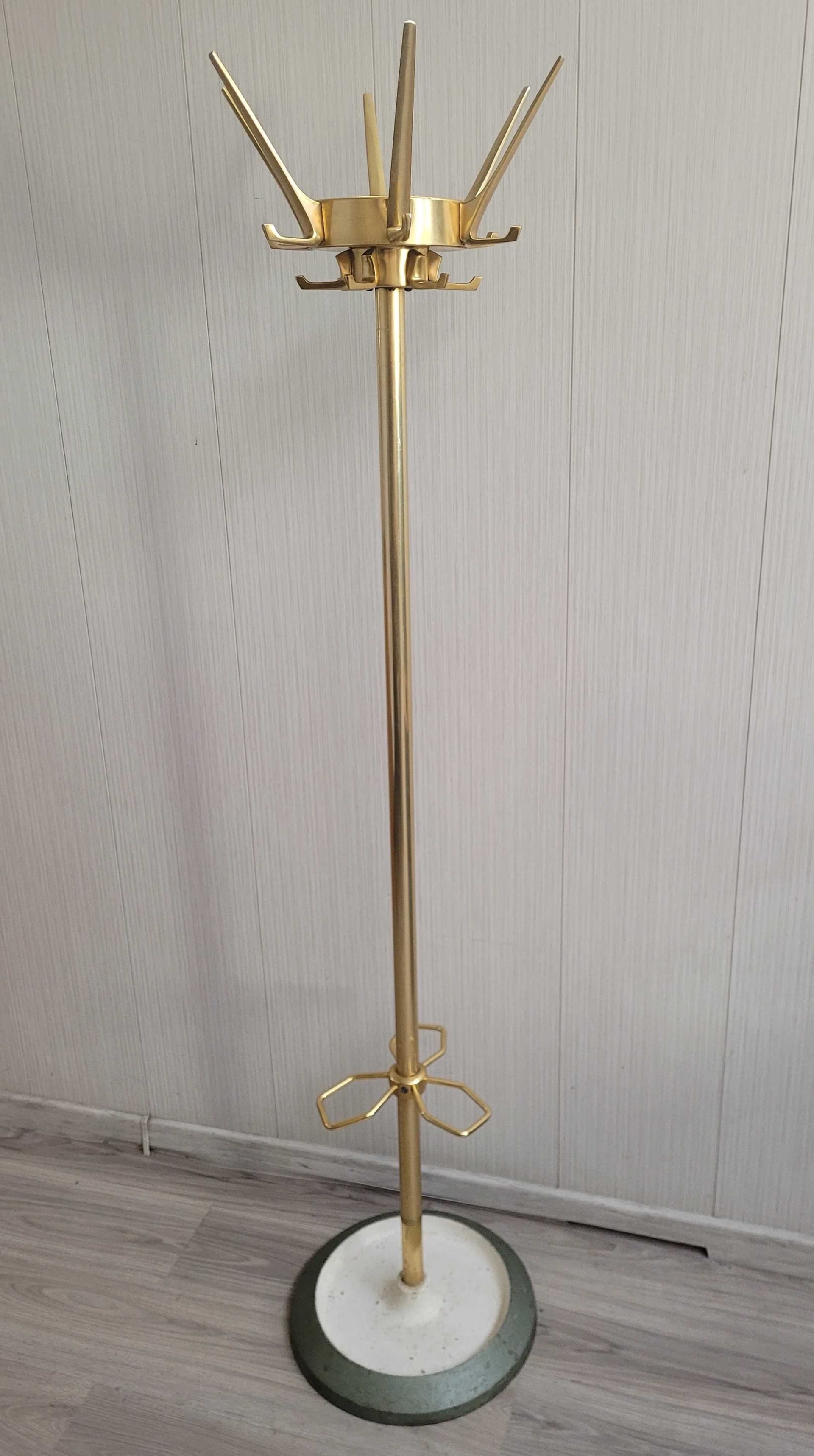 Standing coat rack, gold brass, white marble, Poland, 1970s. - 328100