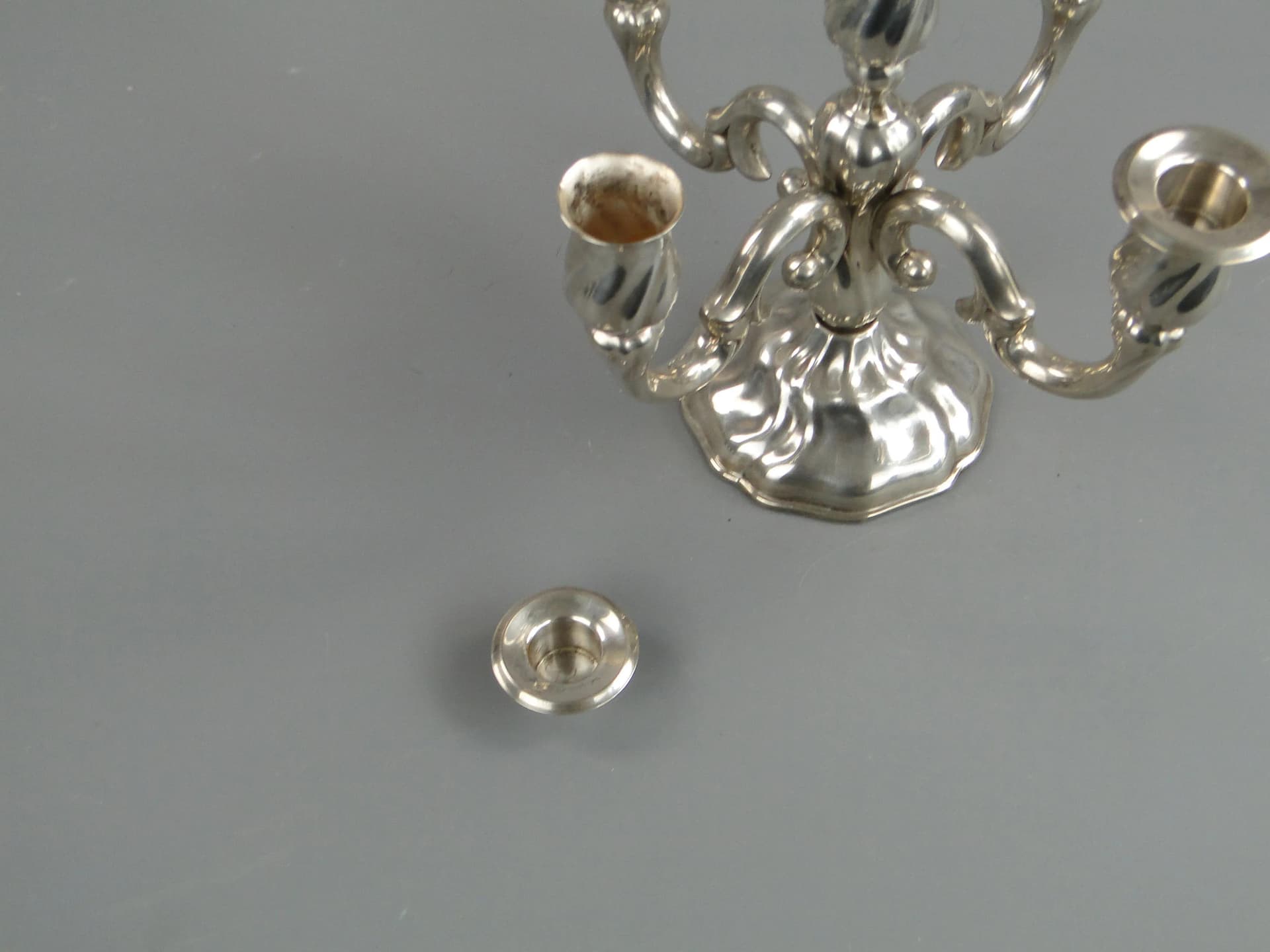 Kandelabr pięcioramienny Art déco, srebrny, mosiądz, Europa Zachodnia, lata 50. - 24682