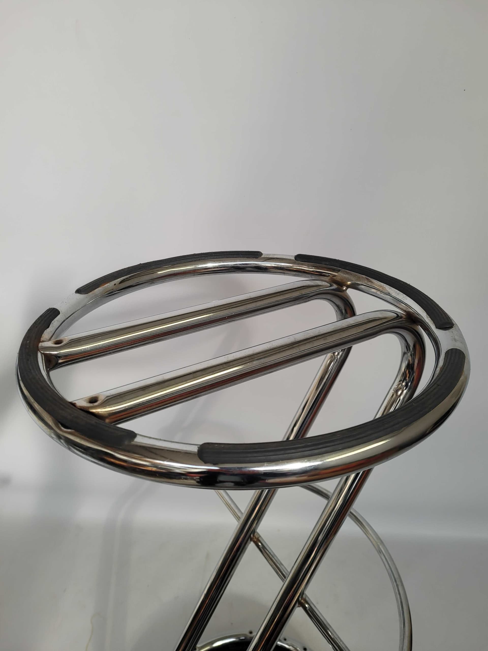 Bar Stool Bauhaus, black synthetic leather, chrome metal, 1970s. - 328081