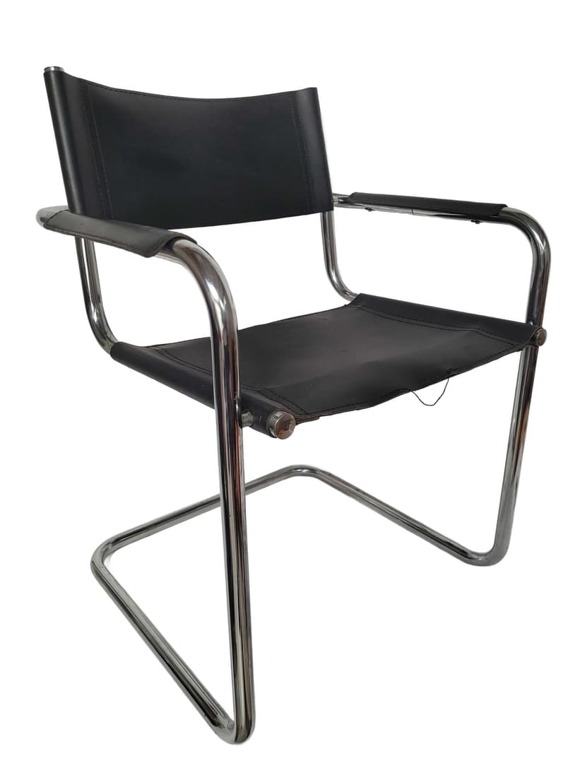 Chair Bauhaus, black leather, chrome steel, 1960s