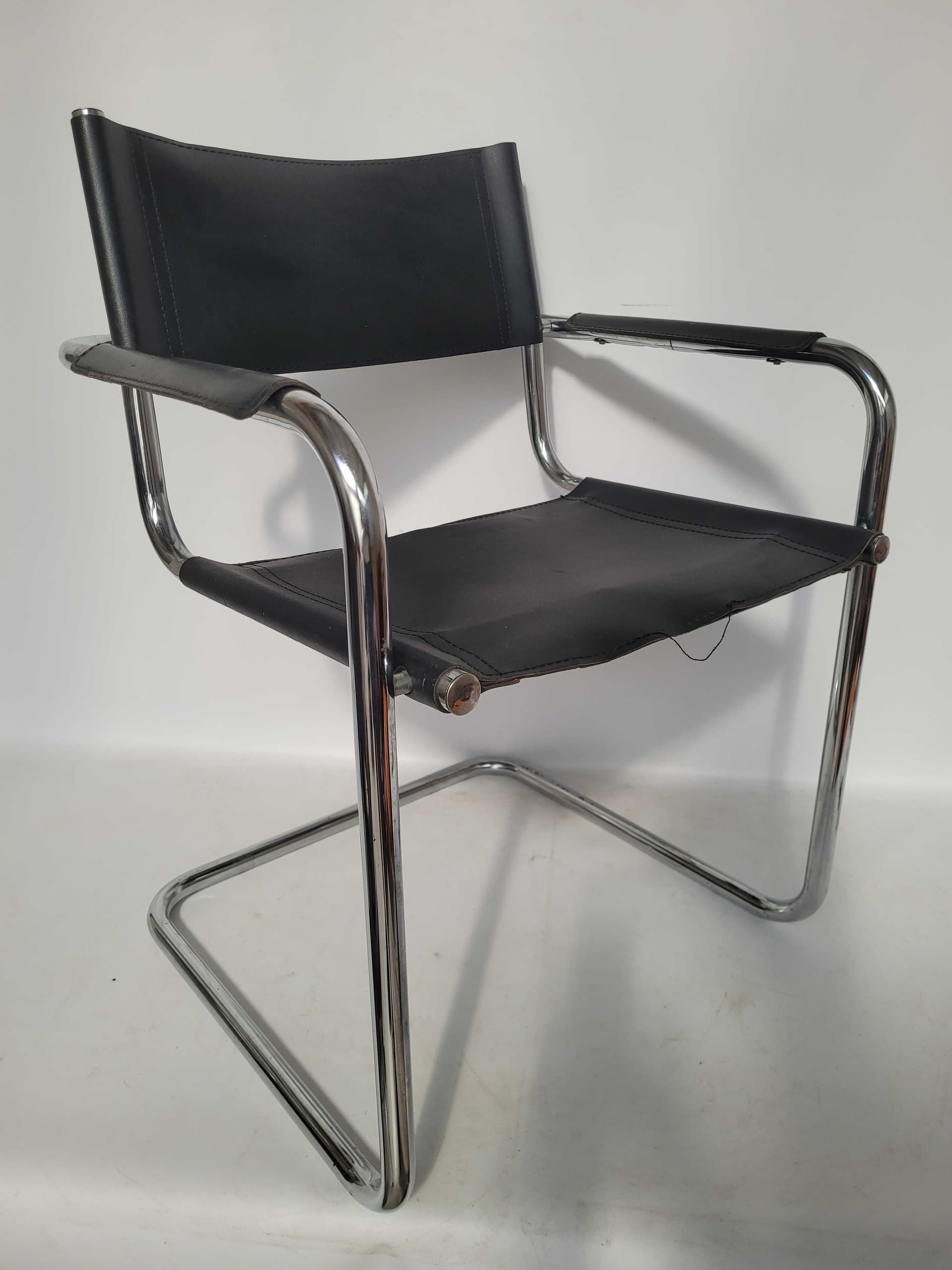Chair Bauhaus, black leather, chrome steel, 1960s - 328076
