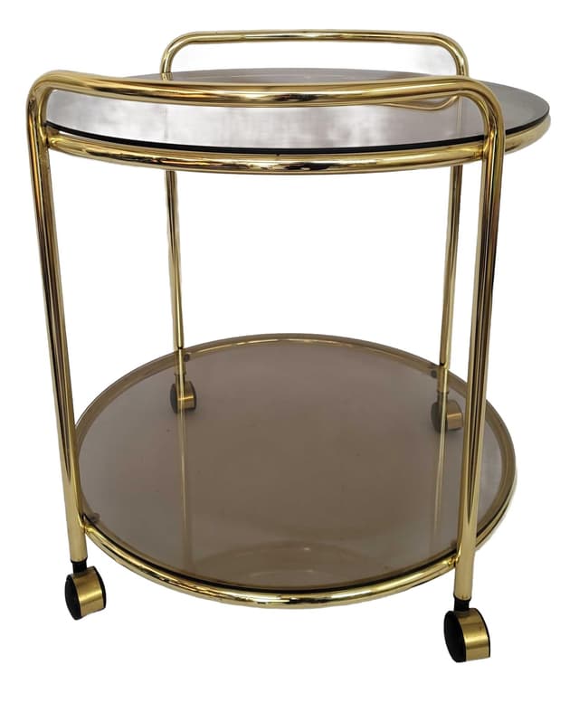Mobile Side Table Hollywood Regency, gold brass, smoked glass, 1960s - DIMENSION