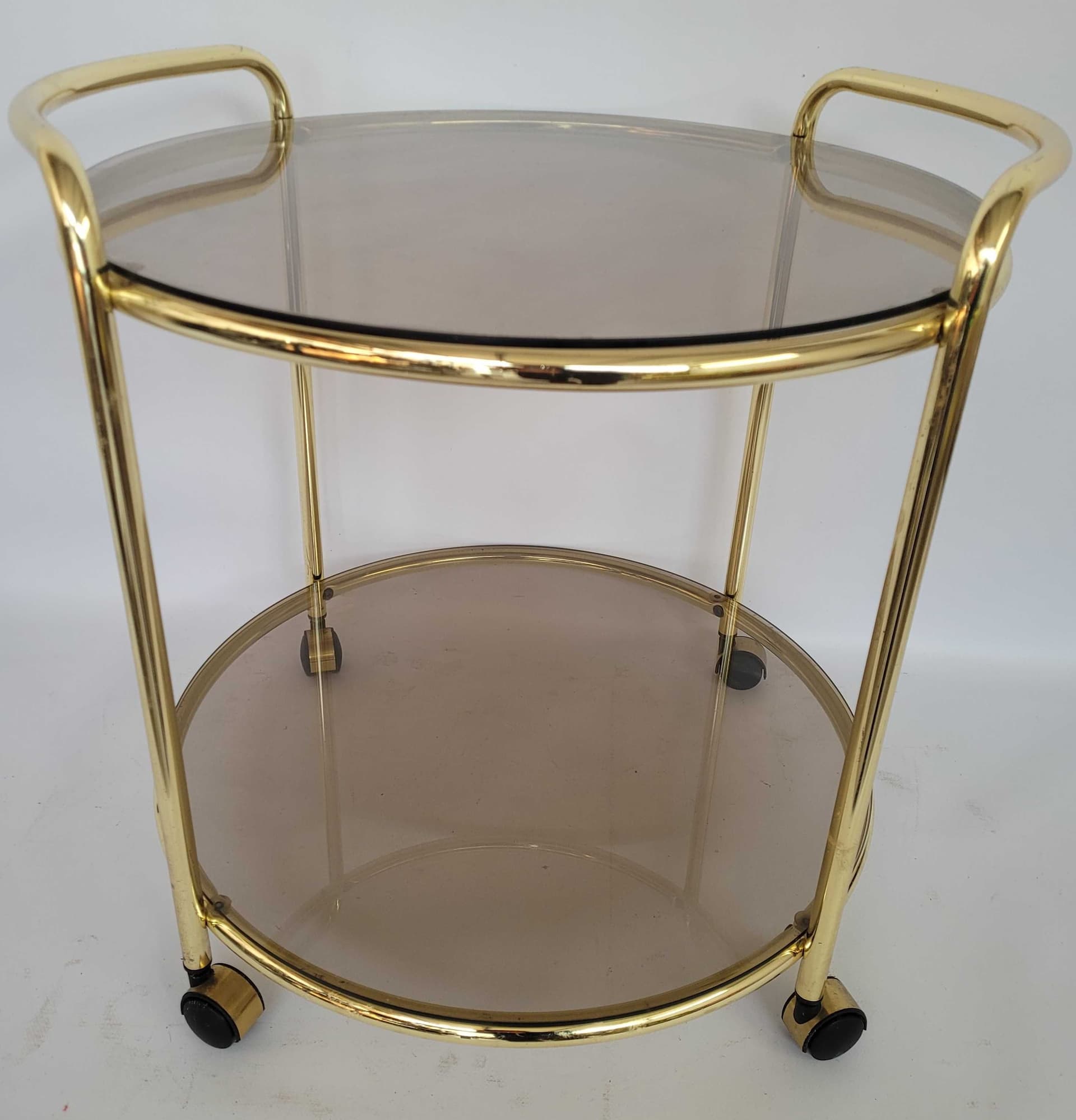 Mobile Side Table Hollywood Regency, gold brass, smoked glass, 1960s - 328069