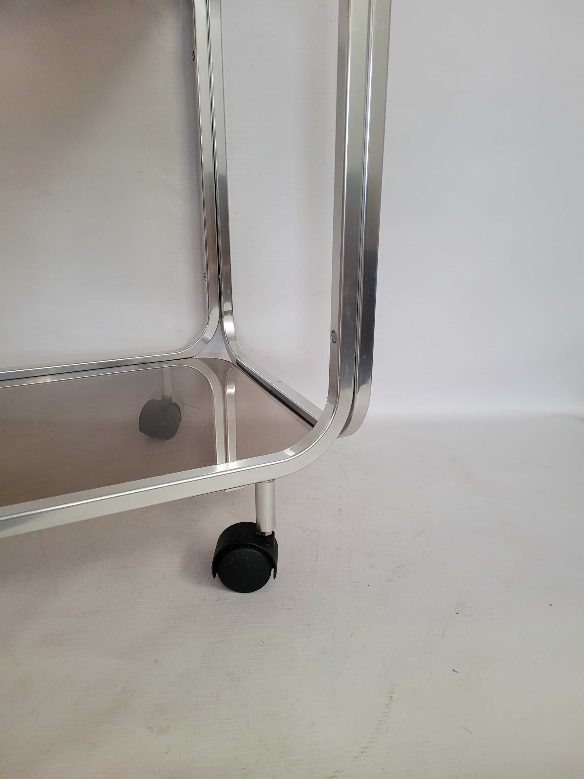 Table Bauhaus, silver aluminum, smoked glass, 1970s. - 328063