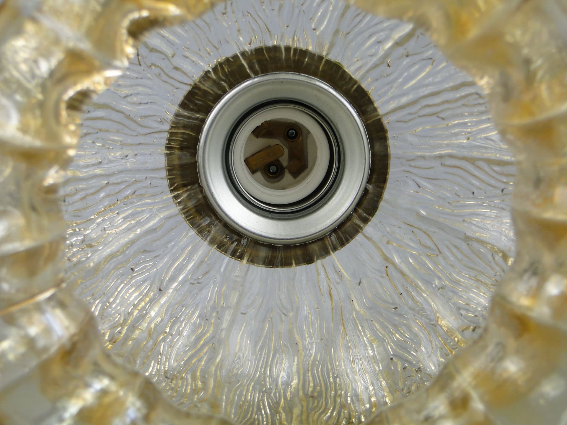 Pair of ceiling lamps, champagne glass, golden brass, Poland, 1960s. - 2650