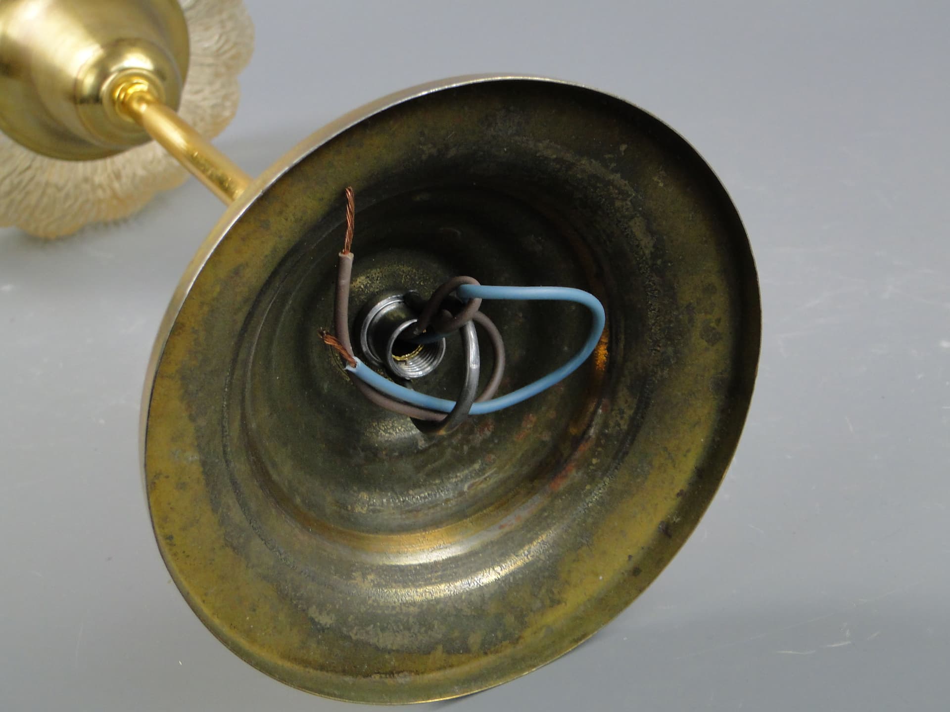 Pair of ceiling lamps, champagne glass, golden brass, Poland, 1960s. - 2649