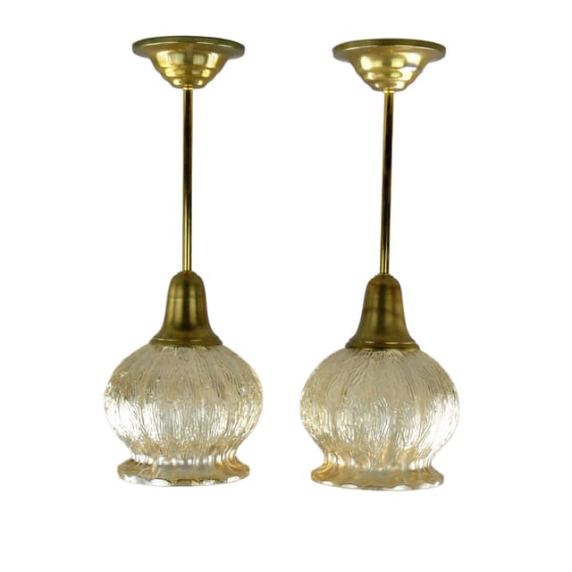 Pair of ceiling lamps, champagne glass, golden brass, Poland, 1960s. - DIMENSION