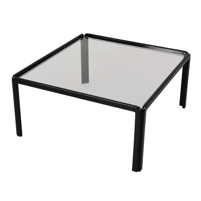 Stolik kawowy, szkło transparentne, metal czarny, Włochy, lata 70. - WYMIARY