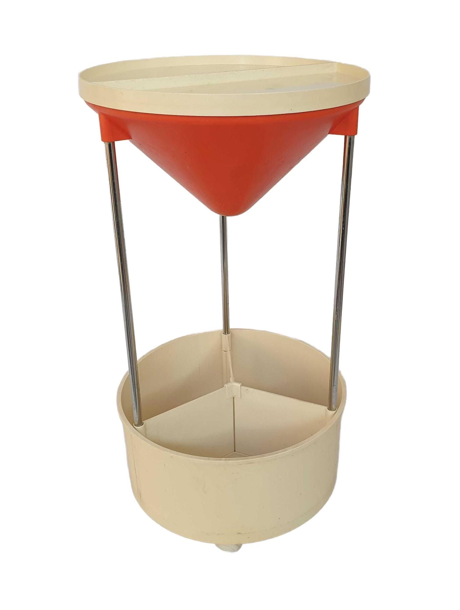 Bar cart Space Age, orange cream plastic, chrome, 1960s.