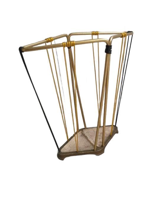 Umbrella stand, gold black, metal stone, Poland, 1960s.