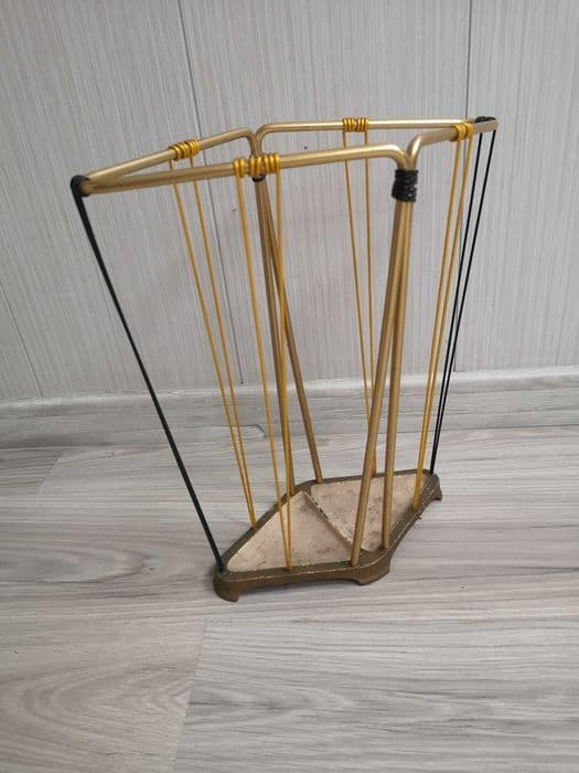 Umbrella stand, gold black, metal stone, Poland, 1960s. - 328022