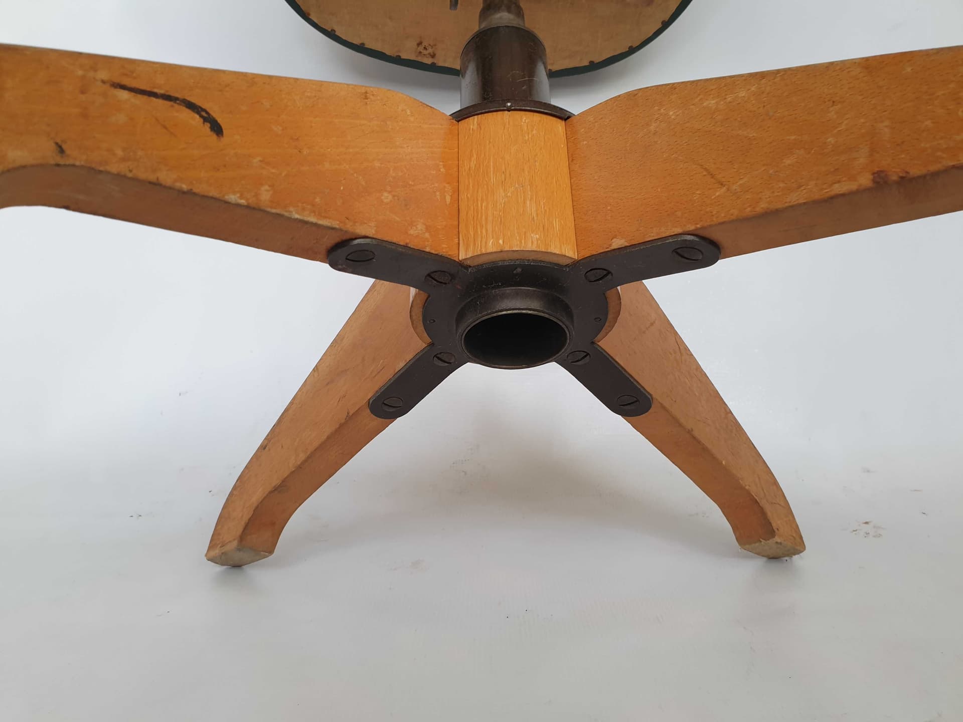 Swivel stool, STOLL, dark green synthetic leather, brown wood, grey metal, Germany, 1960s. - 328464