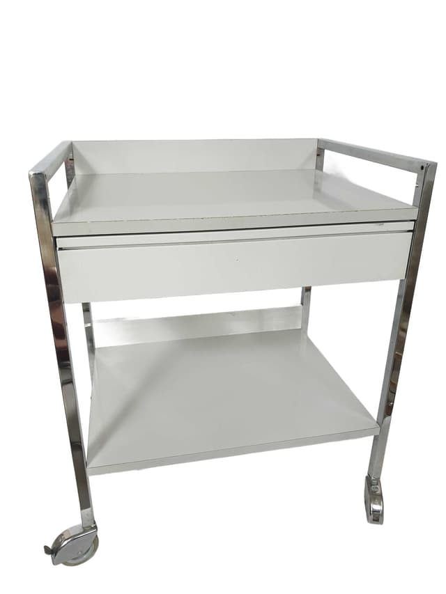 Bar cart, white plywood, silver chrome, Poland, 1970s. - DIMENSION