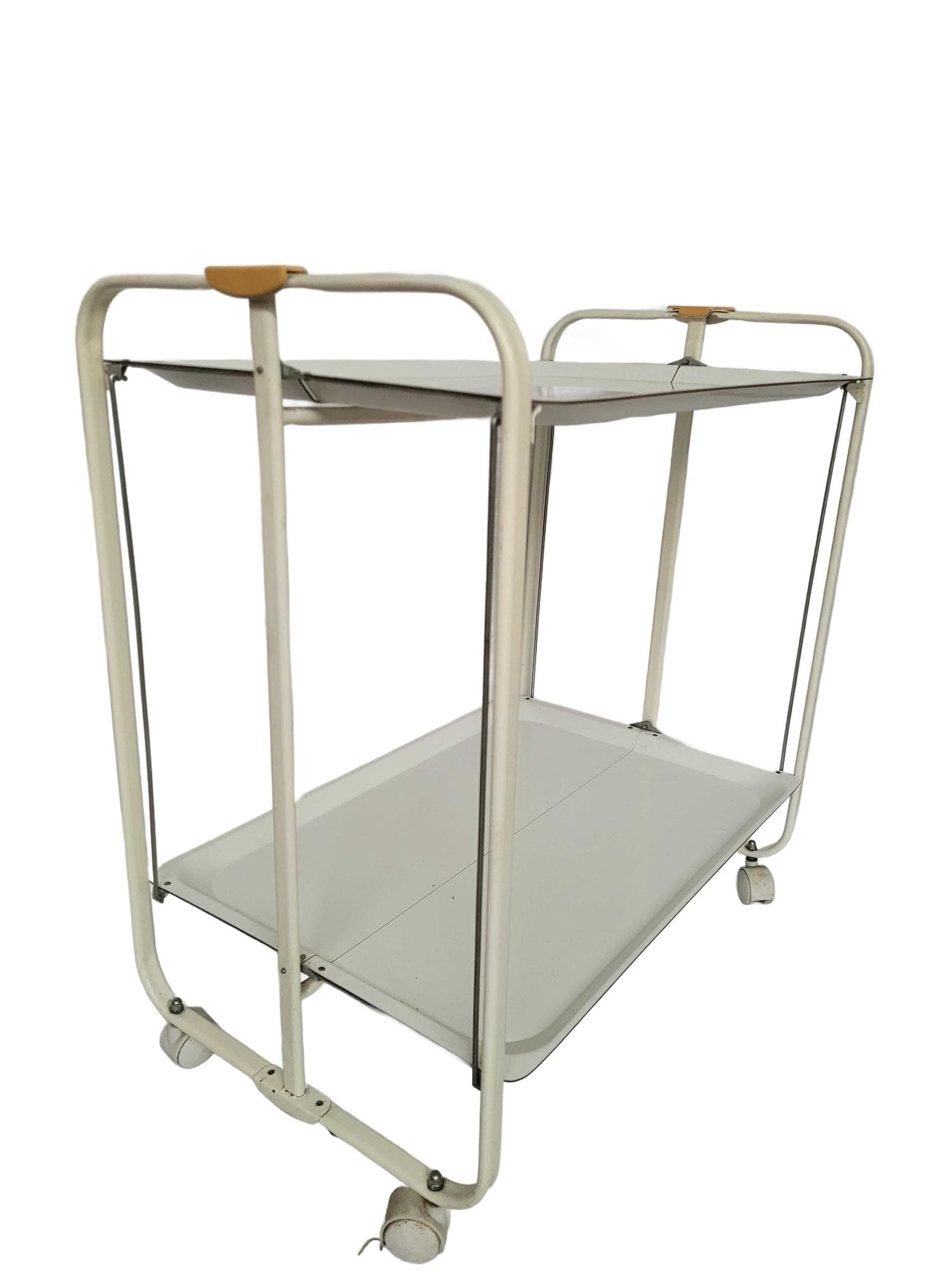Bar cart, white, metal beech, Poland, 1970s.