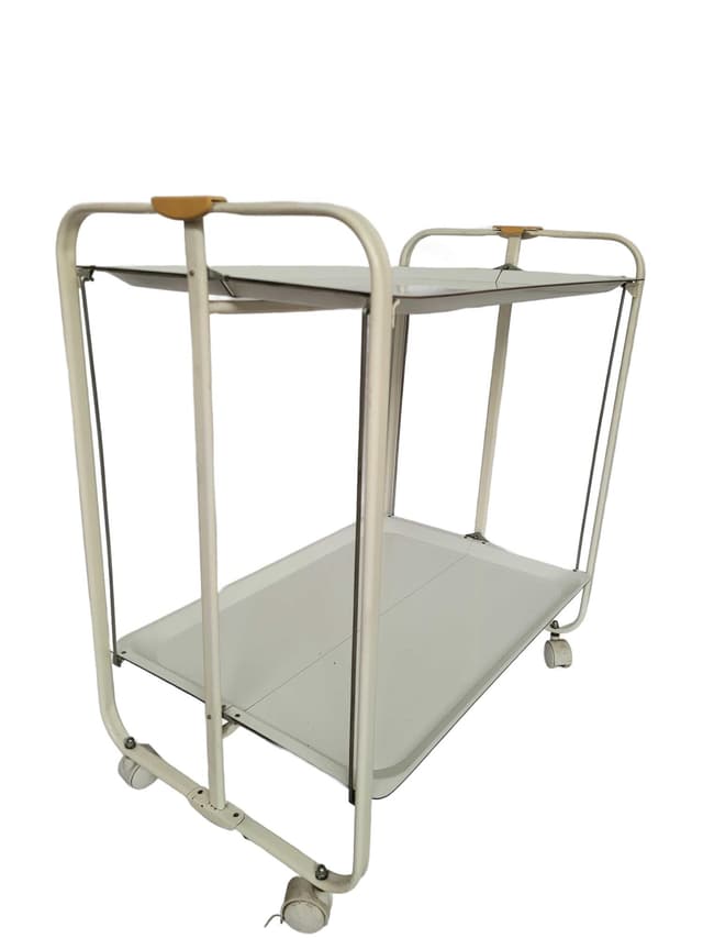 Bar cart, white, metal beech, Poland, 1970s. - DIMENSION