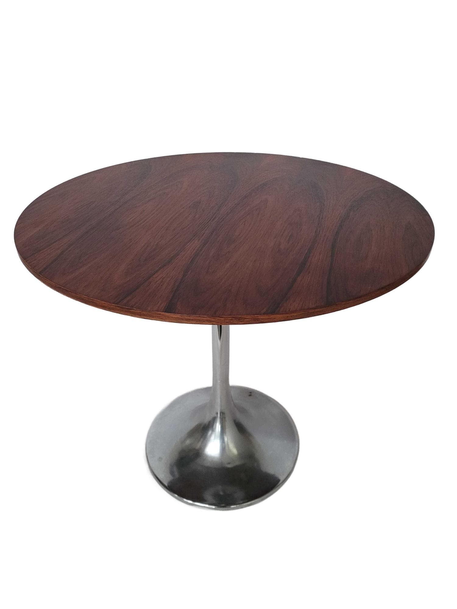 Side Table Tulip, Space Age, brown wood veneer, silver chrome, 1970s