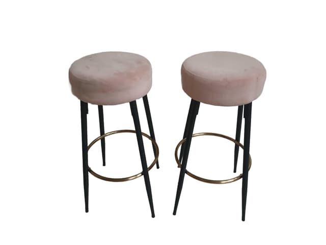 Bar Stool, pink velvet, black metal, gold ring - DIMENSION