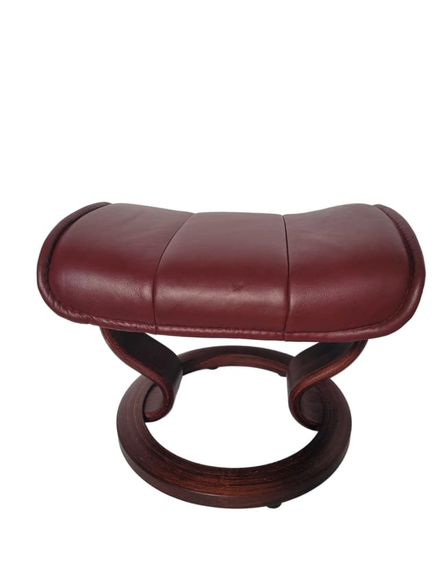 Ottoman Stressless, burgundy leather, brown wood, Scandinavia, post-1990 - DIMENSION