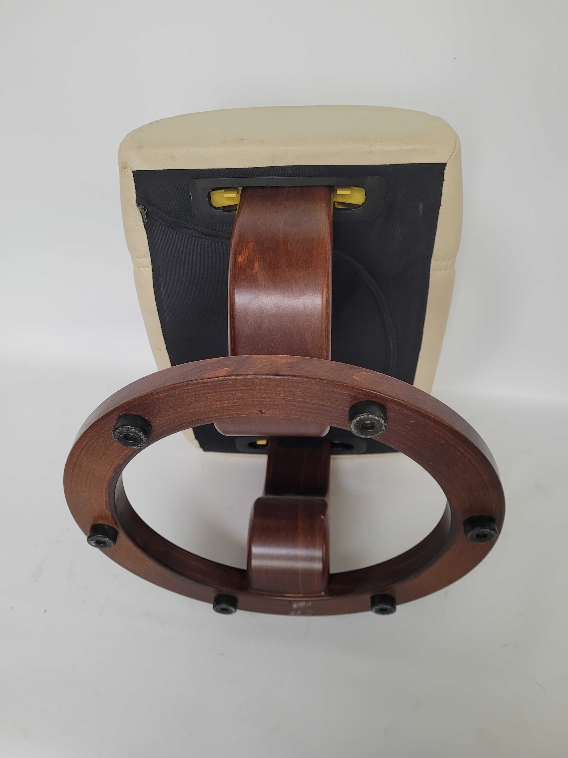 Ottoman Stressless, beige leather, reddish-brown wood, Scandinavia, 1970s. - 328392