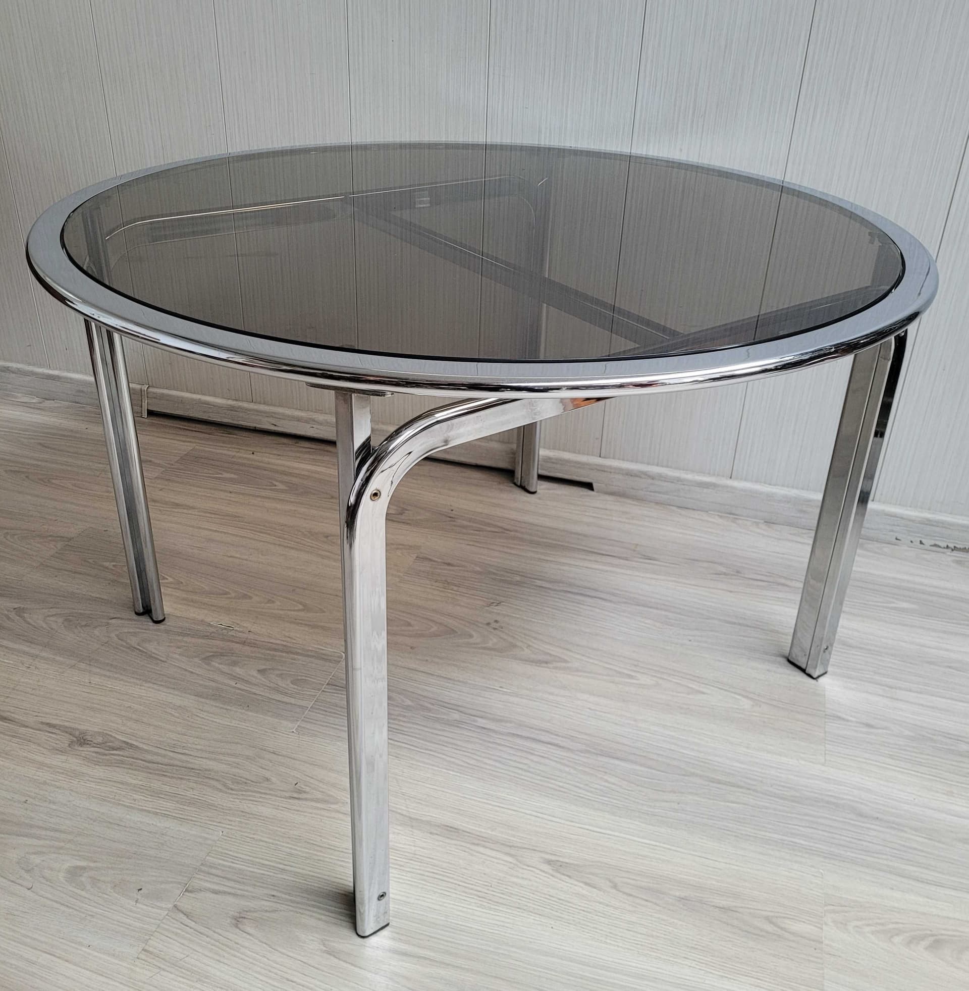 Stolik Bauhaus, 113x71 cm, szkło dymione, chrom, lata 70. - 328390