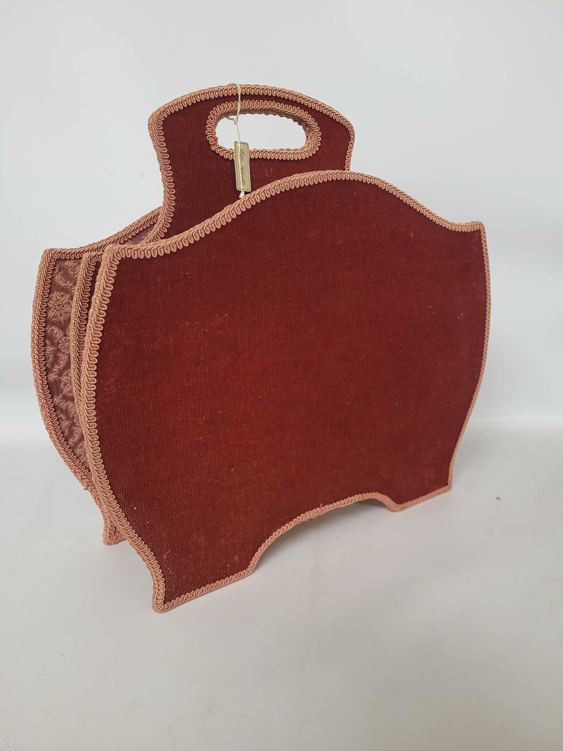Magazine Rack, burgundy velvet, wood, Poland, 1970s. - 328384