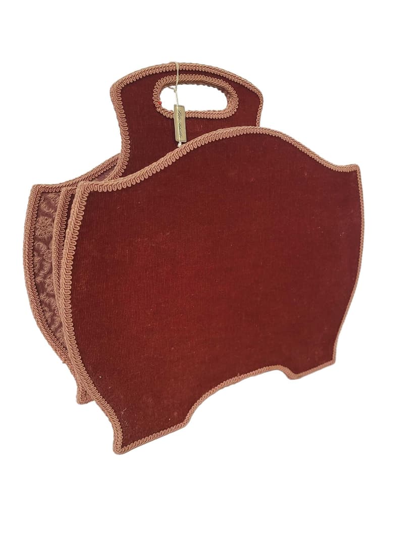 Magazine Rack, burgundy velvet, wood, Poland, 1970s.